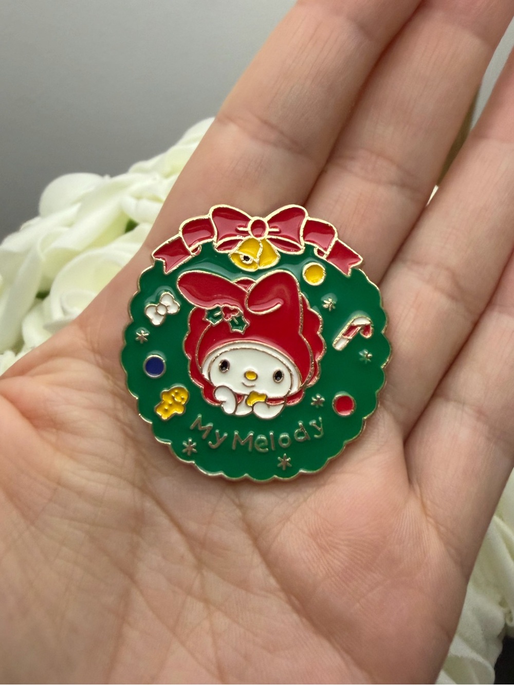 Sanrio My Melody Red & Green Holiday Wreath Enamel Pin